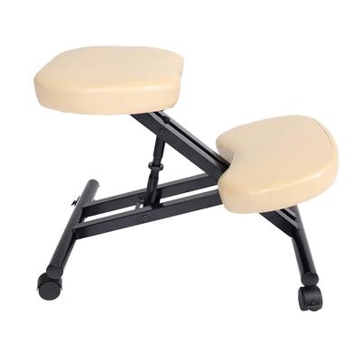 Mendler Kniestuhl HWC-E10, Sitzhocker Kniehocker, höhenverstellbar Rollen Kunstleder Metall MVG-zertifiziert ~ creme-beige