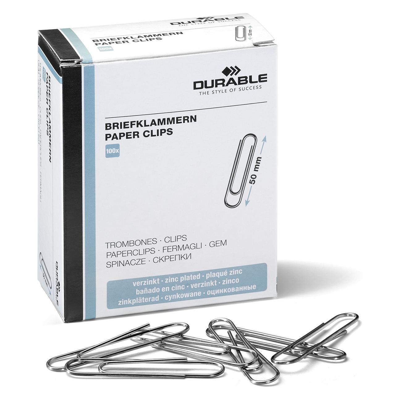 Durable Büroklammer runde Form 50mm Metall zink 100 St./Pack. (100x) (122425)