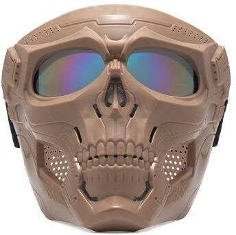 DynamicDeals Full Face Skull Motorcycle Mask With Colored Goggles Tactical Windproof Protection khaki 2