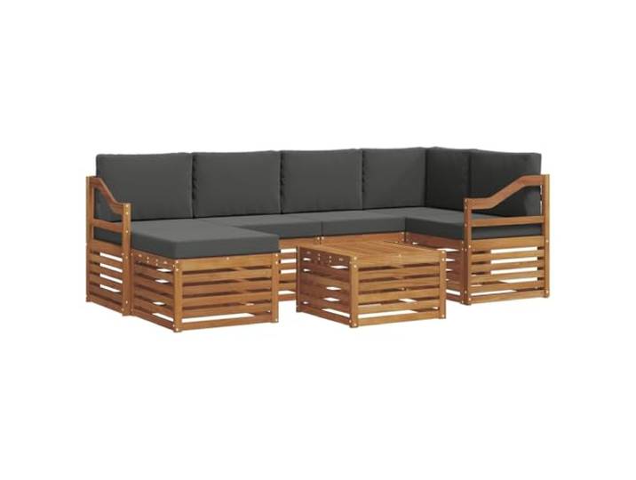 PUGYNBK 7-teiliges Sitzgarnitur aus Akazie und Anthrazit natur Robustes Holz, modulare Bauweise, leichter Regen lackiert, idealer Terrassengarten