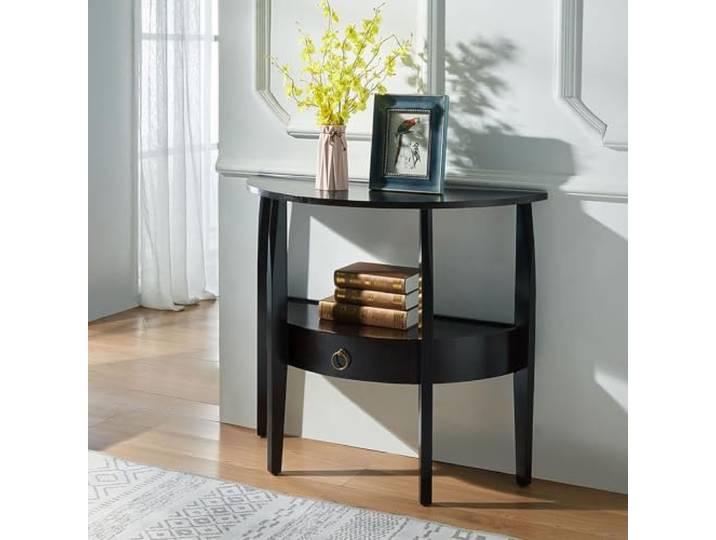 HLDJYLZS Halbmond Konsolentisch mit Schublade, Landhaus Eingangstisch Modernes Halbmond-Design, Stauraumschublade, Tisch für Flur, Eingangsbereich, Wohnzimmer und Foyer