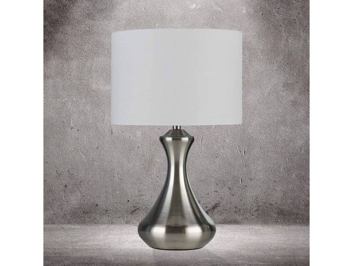 Searchlight Tischlampe Touch 2750, dimmbar, alu / grau / zink, für Wohn- / Esszimmer, Textil / Stoff / Seide