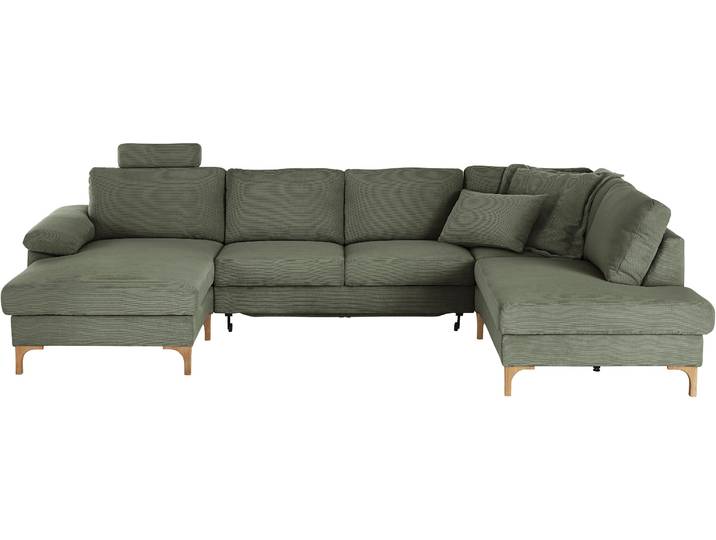 Wohnlandschaft, Feincord, Oliv 339×220 cm, U-Form, Tonnentaschenfederkern, Modern, Candy-Polstermöbel