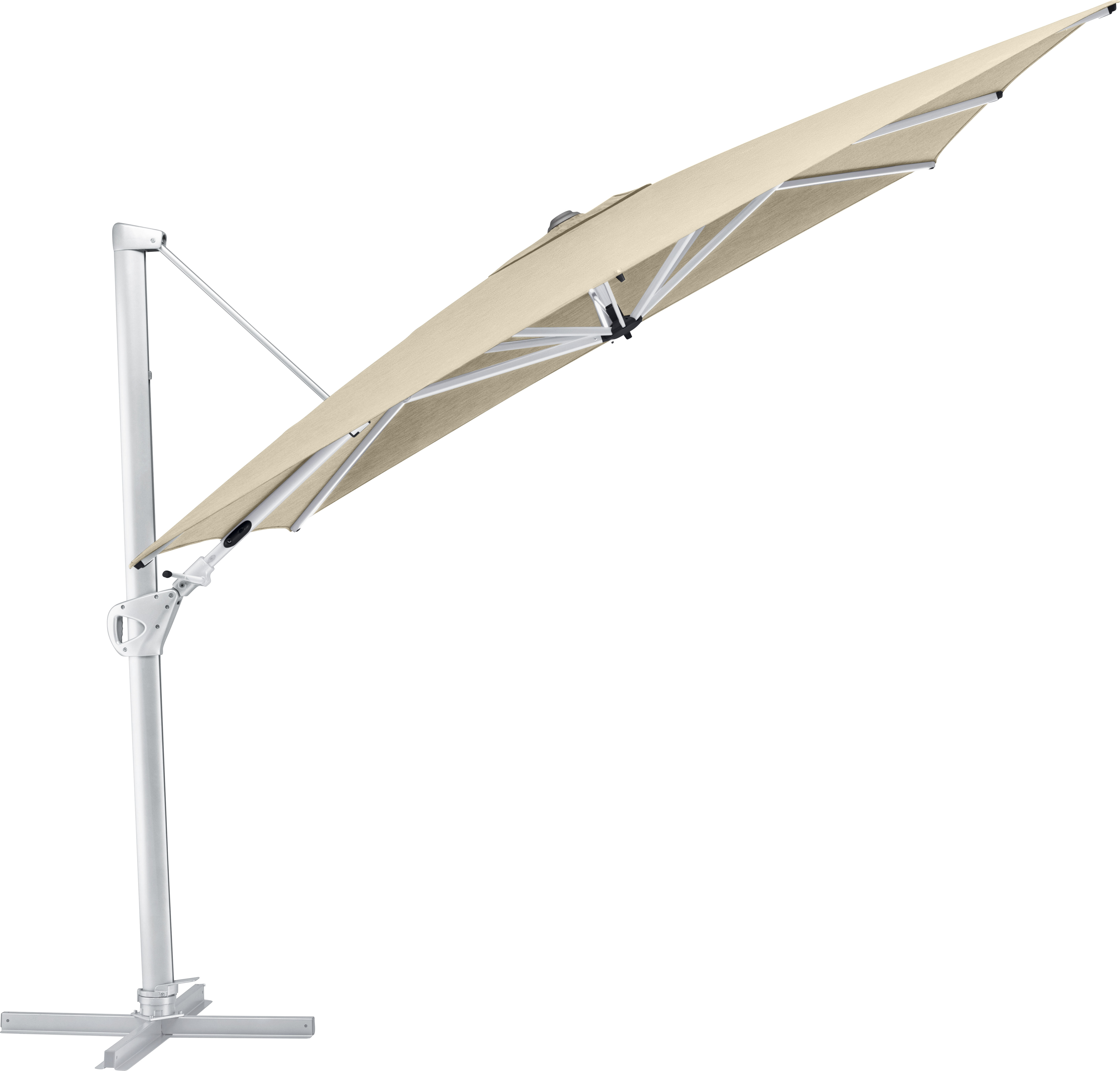 Kettler Easy Swing Ampelschirm 300x300 cm, UPF50+, inkl. Abdeckhaube+ Schirmständer, silber/natur, Aluminium/Polyester mit Polyurethan-Beschichtung