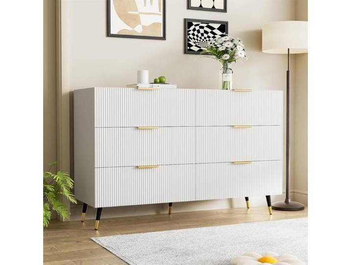 Buffet Salon Elégant Commode avec 6 Tiroirs Meuble d'entrée Moderne Poignées dorées Blanc 120x40x77cm Blanc#Blanc