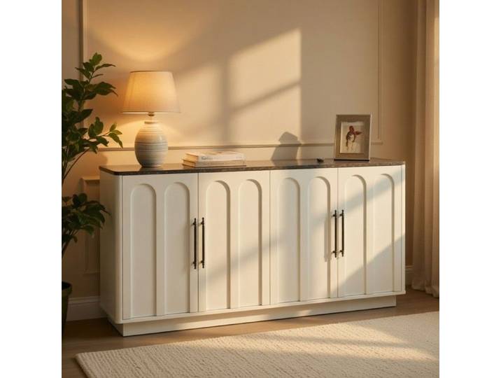 CollaHausse Buffet Façade Incurvée 4 Portes Fermeture Douce 160cm Blanc Noir