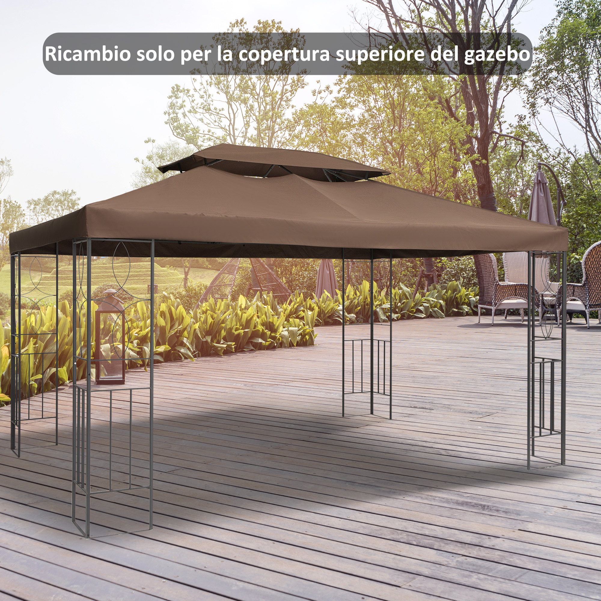 Outsunny Copertura per Gazebo da Giardino Tetto Sostitutivo Anti-UV Impermeabile in Poliestere 3x4m Marrone Aosom