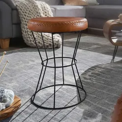 Leder Sitzhocker in Cognac Braun rund