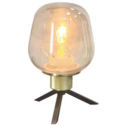 Nachttischlampe Tischlampe Tischleuchte messing Glas Leselampe amber H 23 cm
