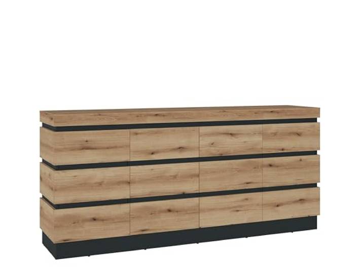 möbelando Sideboard >Corte< in Coast Evoke Eiche/Kosmos Grau - 201,2x92,5x45cm (BxHxT)
