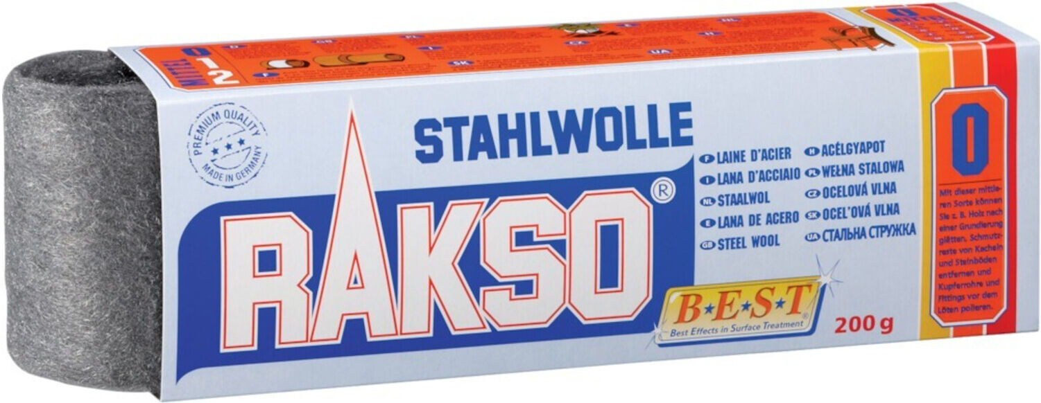 OSCAR WEIL Stahlwolle extra fein aus Stahl für die Reinigung oder Polierung von Metall oder Holz, Körnung: 000, Gewicht: 200 g, Typ: RAKSO (10624)