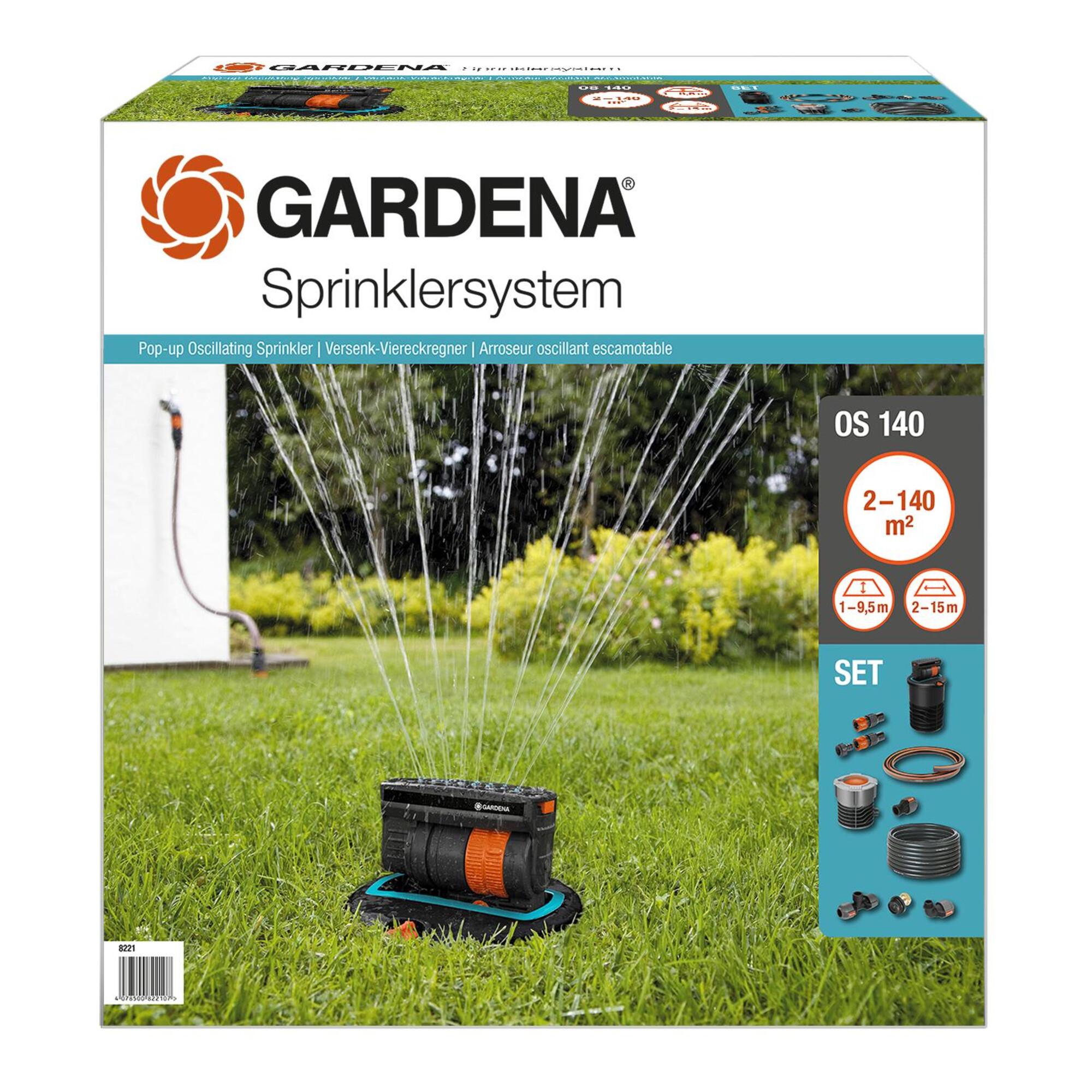 GARDENA Sprinklersystem Komplett-Set mit Versenk-Viereckregner OS 140 (08221-20)
