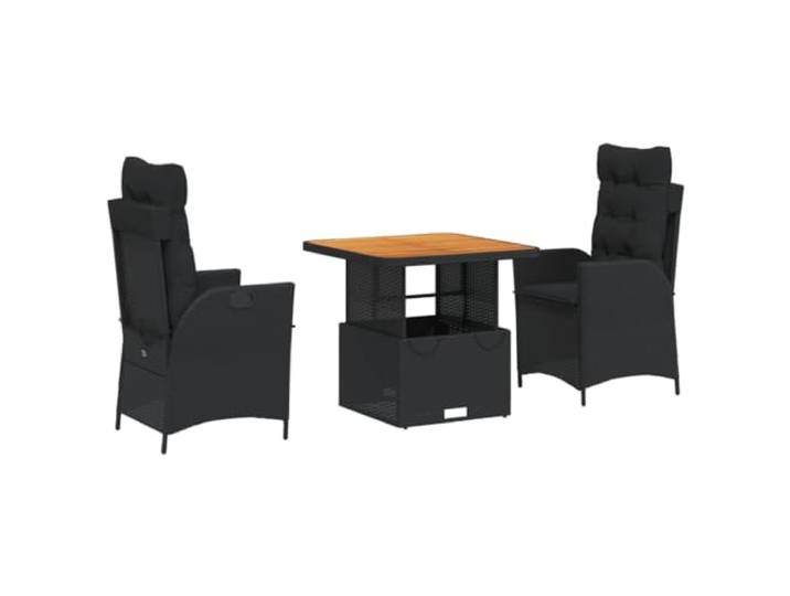 PUGYNBK Esszimmer-Set für den Garten, 3-teilig, synthetisches Rattan, Schwarz