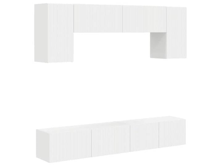 Roanoer TV-Lowboard Set 4-teilig Wandmontage Weiß Holzwerkstoff Schrank Platzeinsparende Hängeschränke fürs Wohnzimmer: Flexibles Design mit 6 Türen schafft Ordnung für Media-Geräte.