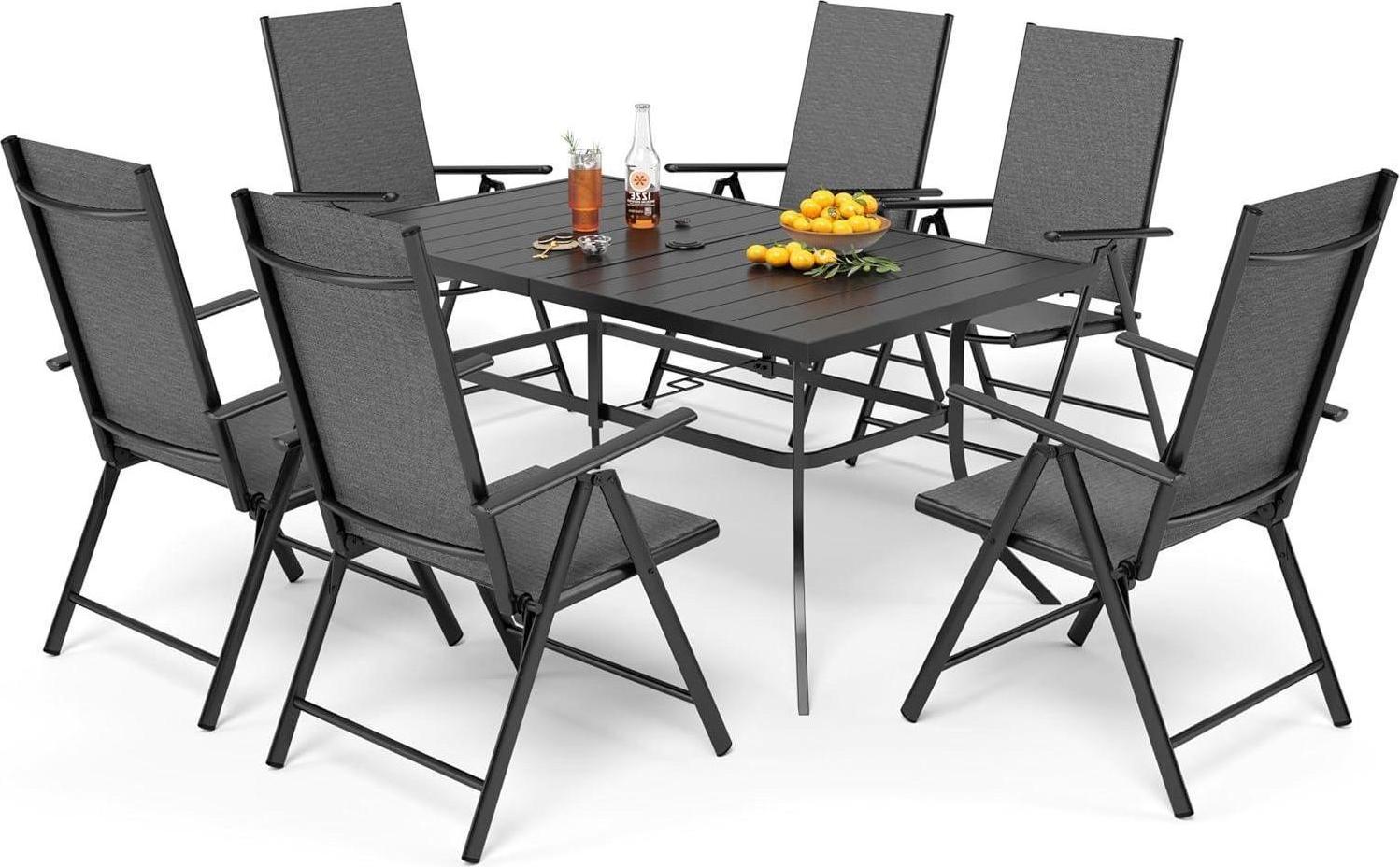 Gartenmöbel Set Balkontisch mit 6 Stühlen 152x90 cm Metall Wetterfest Schwarz