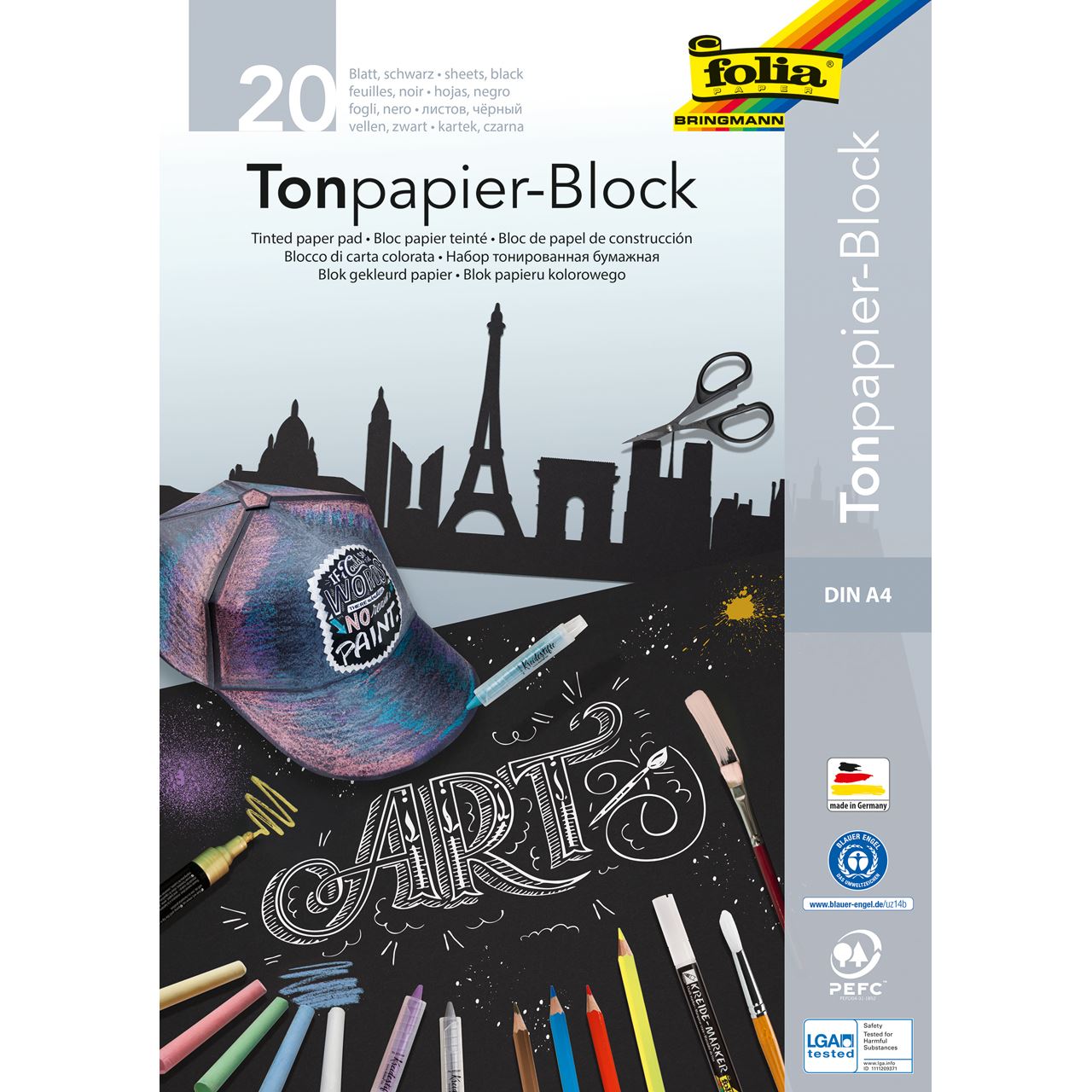 folia Zeichenblock schwarz 20 Blatt DIN A4