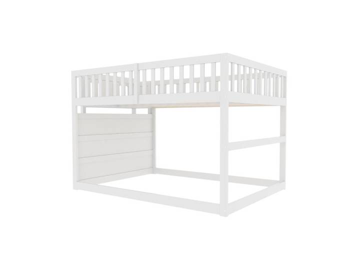 Okmyhome Etagenbett 140/200 cm in Weiß mit Stauraum und Sicherheitszaun, Holz, Rechteckig, 140x200 cm, Babymöbel & Kindermöbel, Kinderzimmer & Jugendzimmer, Stockbetten