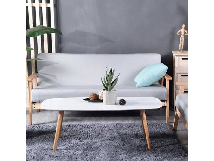 Table basse ovale blanche - Haute qualité - 110x50x45 cm