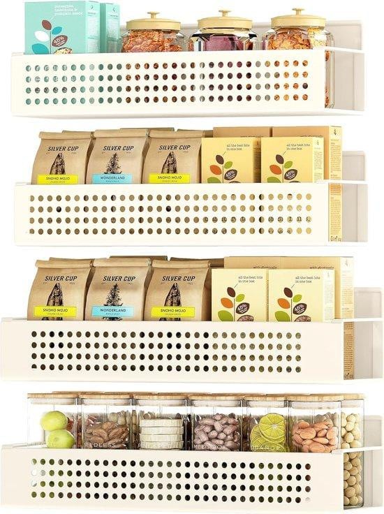 Magnetische kruidenrek set van 4 – Minimalistische organizer van metaal zonder boren – Wit
