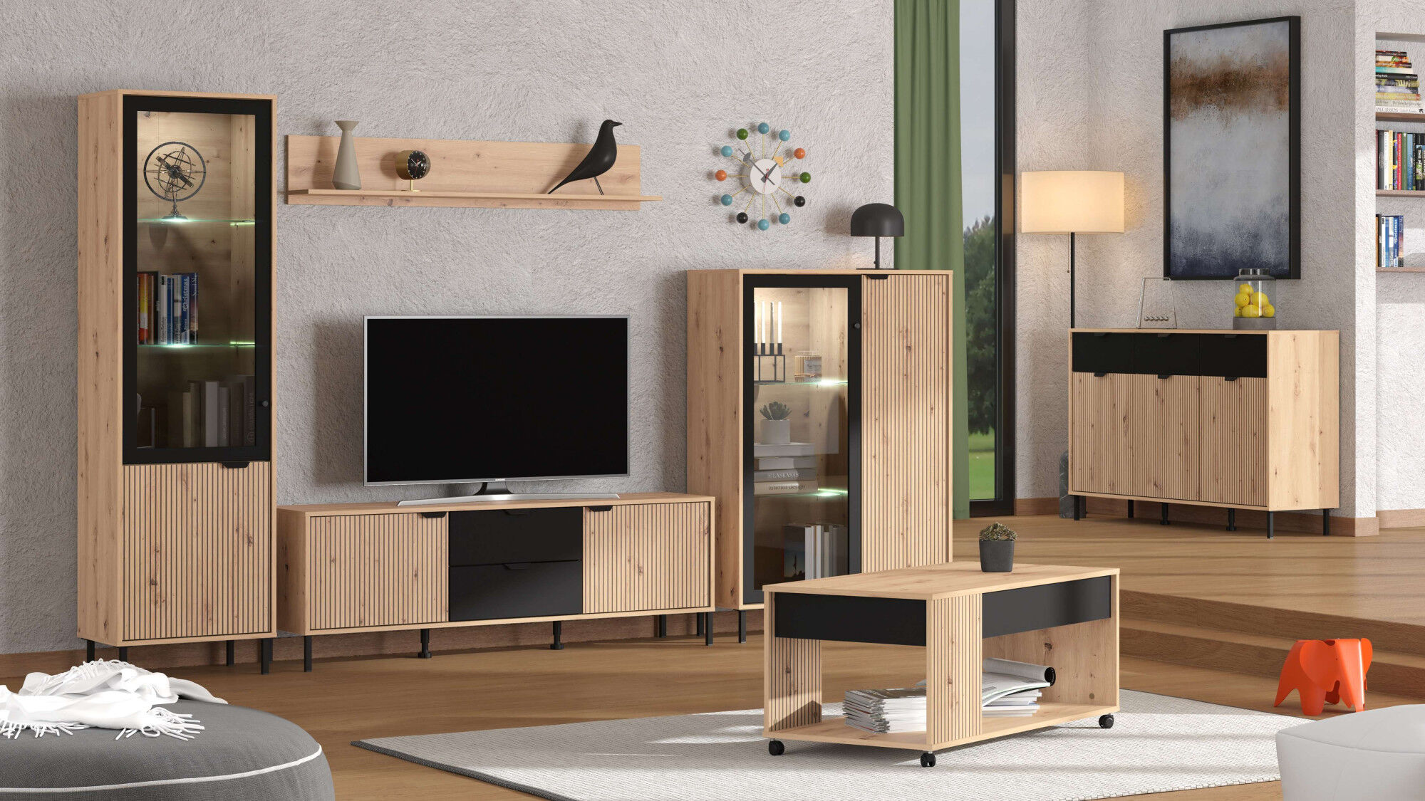 Kommode HOME AFFAIRE "Mayenne Sideboard, Schubladenschrank, Kommode, Anrichte, Breite 157cm", braun (artisan eiche stripes), B:157cm H:92,5cm T:40cm, Holzwerkstoff, MDF, Sideboards, Kommode, Wohnzimmermöbel, Schlafzimmermöbel, mit Drehtüren und drei Schub