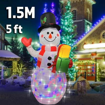 Uplifted Finds Movable Head Bear Santa Christmas Inflatable Yard Decoration With LED Light us 150 Cm Snowman