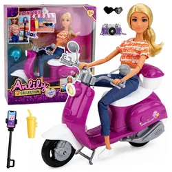 Anlily Reisepuppe auf Roller, Brille, Handyhalterung, Zubehör
