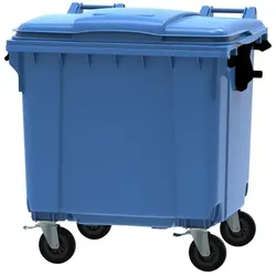 Müllcontainer fahrbarer Container 1100 L blau flacher Deckel, aus hochwertigem Kunststoff