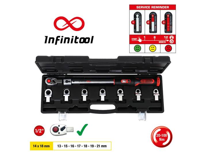 KS-Tools 516.9105 14x18mm INFINITOOL Jeu de clés à cliquet dynamométriques 20-200Nm\, 9 pièces