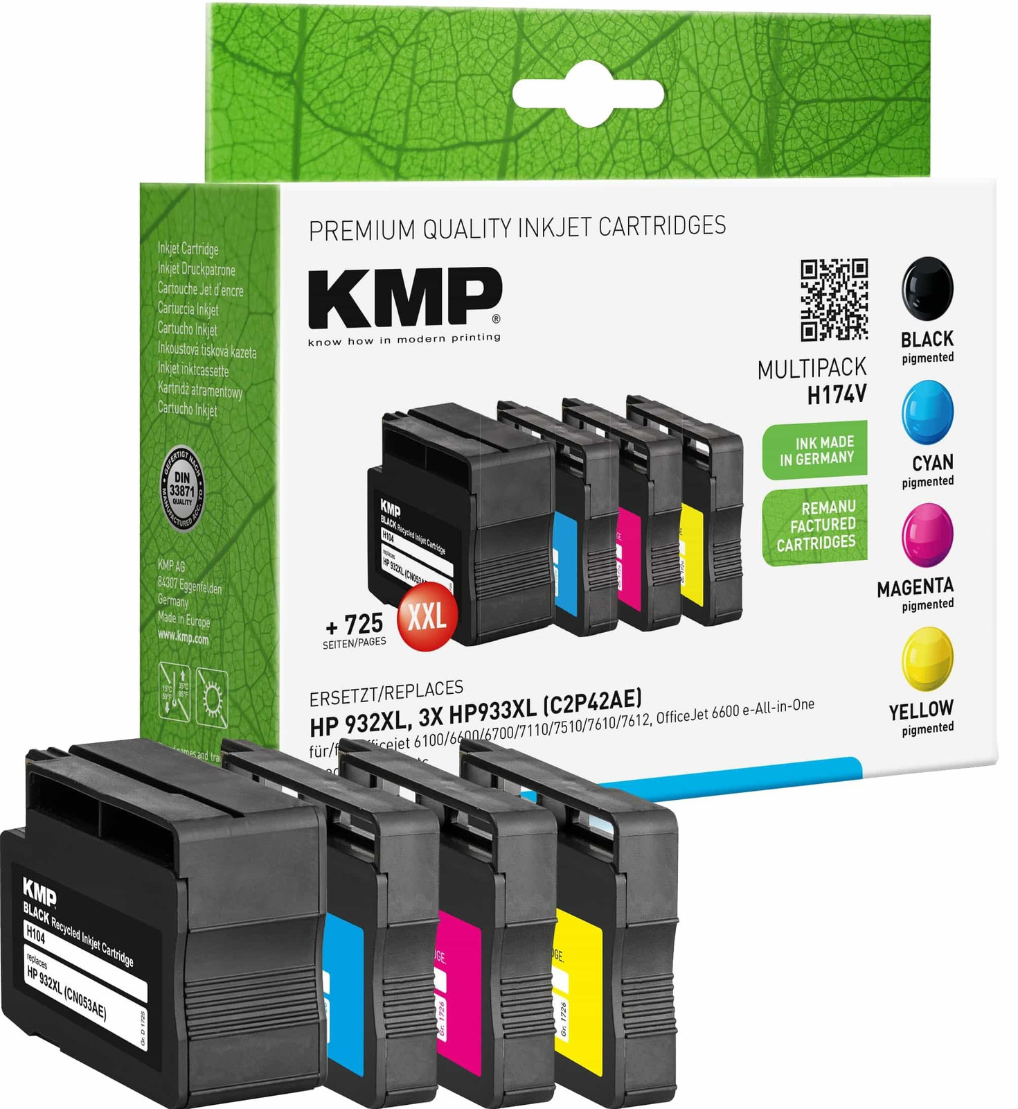 KMP 1725,4005 H174V Multipack zwart/cyaan/magenta/geel compatibel met HP C2P42AE 932/933 XL