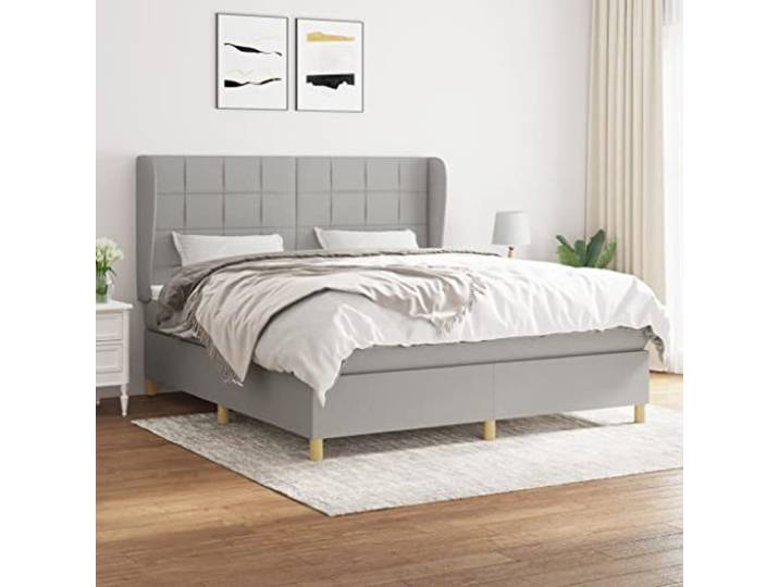 RJPLMFV Bettgestell, Stoff, Hellgrau, 180 x 200 cm Verstellbarer Kopf, Matratze mit Taschenfedern, Rückenstütze, mittlere Festigkeit, Lieferung mit Anleitung (evtl. nicht in