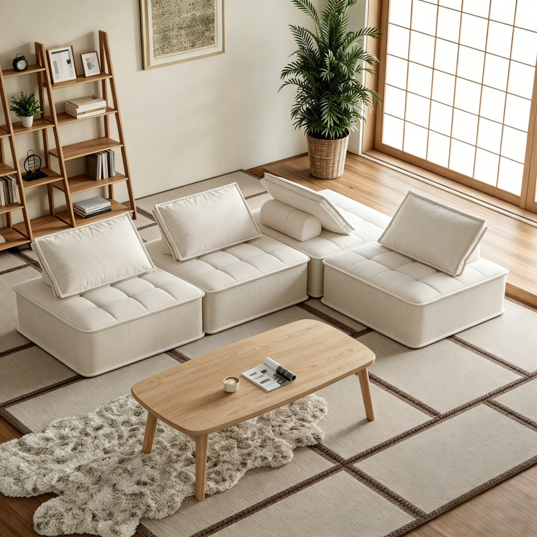 17 Stories Versatile Modular Floor Lounge Chair, With Soft Tufted Fleece, Frameless Low Profile Floor Seating For Living Room & Gaming, 95x95cm Compact Ottoman S White 3