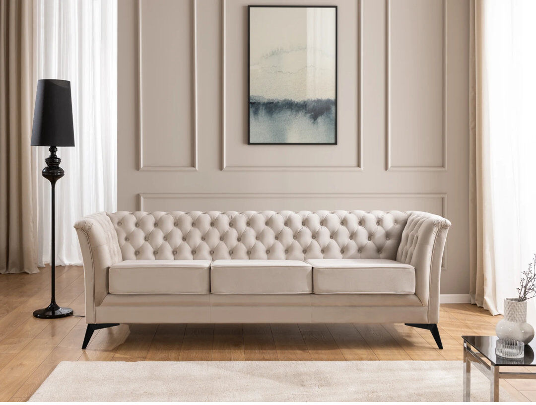 S-Style Furniture Whitby 3 Seater Velvet Sofa Black/Beige