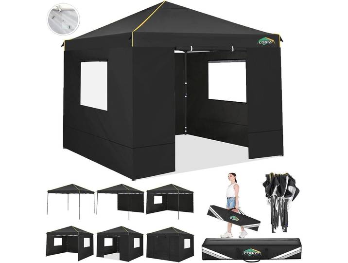 COBIZI Pavillon 3x3 Wasserdicht Stabil Pop Up UV-Schutz 50+ Schwarz