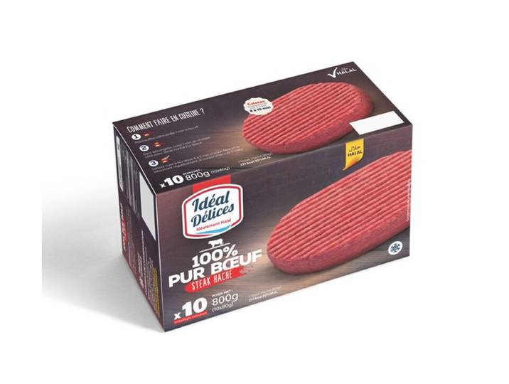 IDEAL DELICES Steaks hachés 100% Pur Bœuf Halal x10 800G