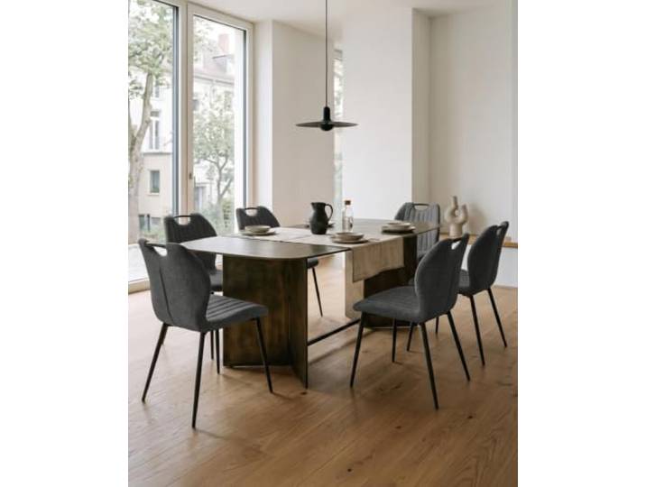 JIJIAN Esszimmerstühle 6er Set, Leinenstoff, Metallbeine, Anthrazitgrau Stühle Esszimmer, Küchenstühle, Polsterstühle, Metallgestell und hoher Rückenlehne für Esszimmer, Küche, Restaurant