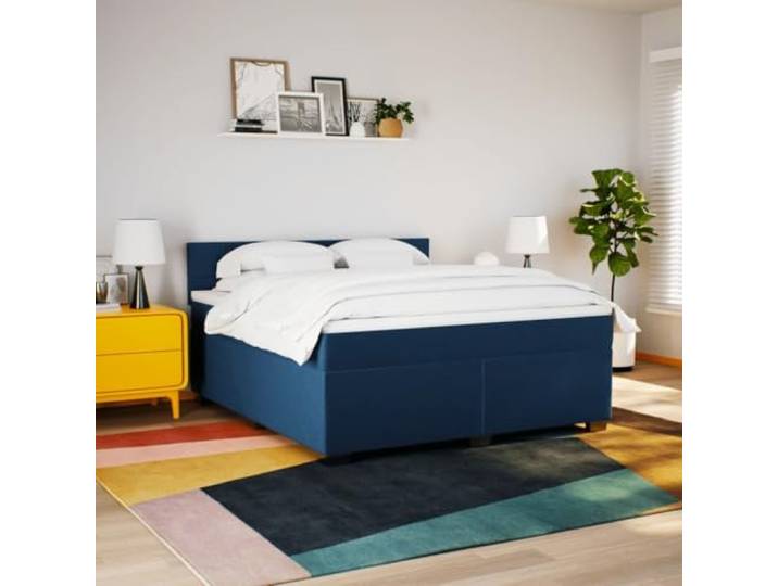 KTHLBRH Boxspringbett 180 x 200 cm Blau Matratze inklusive, waschbarer Matratzenschoner, Kopfteil inklusive, Lattenrost