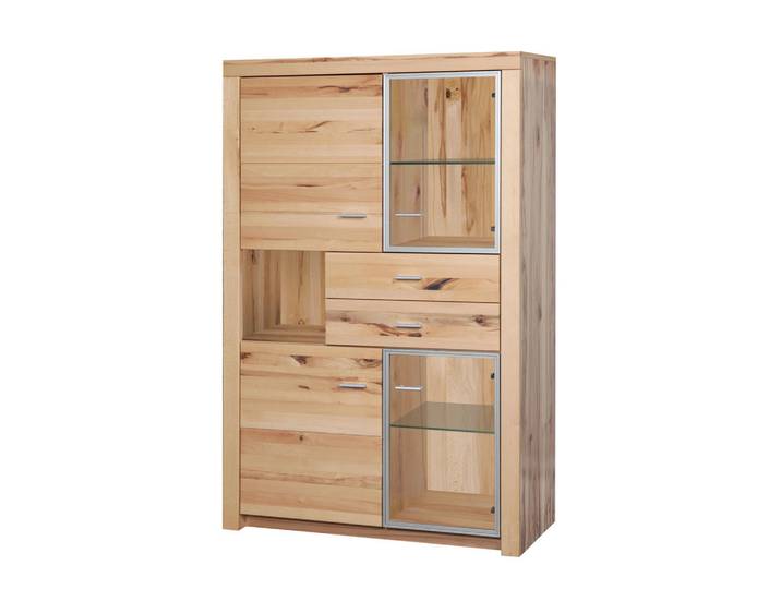 Cantus Highboard, Kernbuche, Holz, Glas, Wildkernbuche, furniert, 4 Fächer, 2 Schublade(n) Schubladen, 102x166x38 cm, Beleuchtung, Holzmöbel, Kleinmöbel Holz, Holzkommoden, Highboards Holz