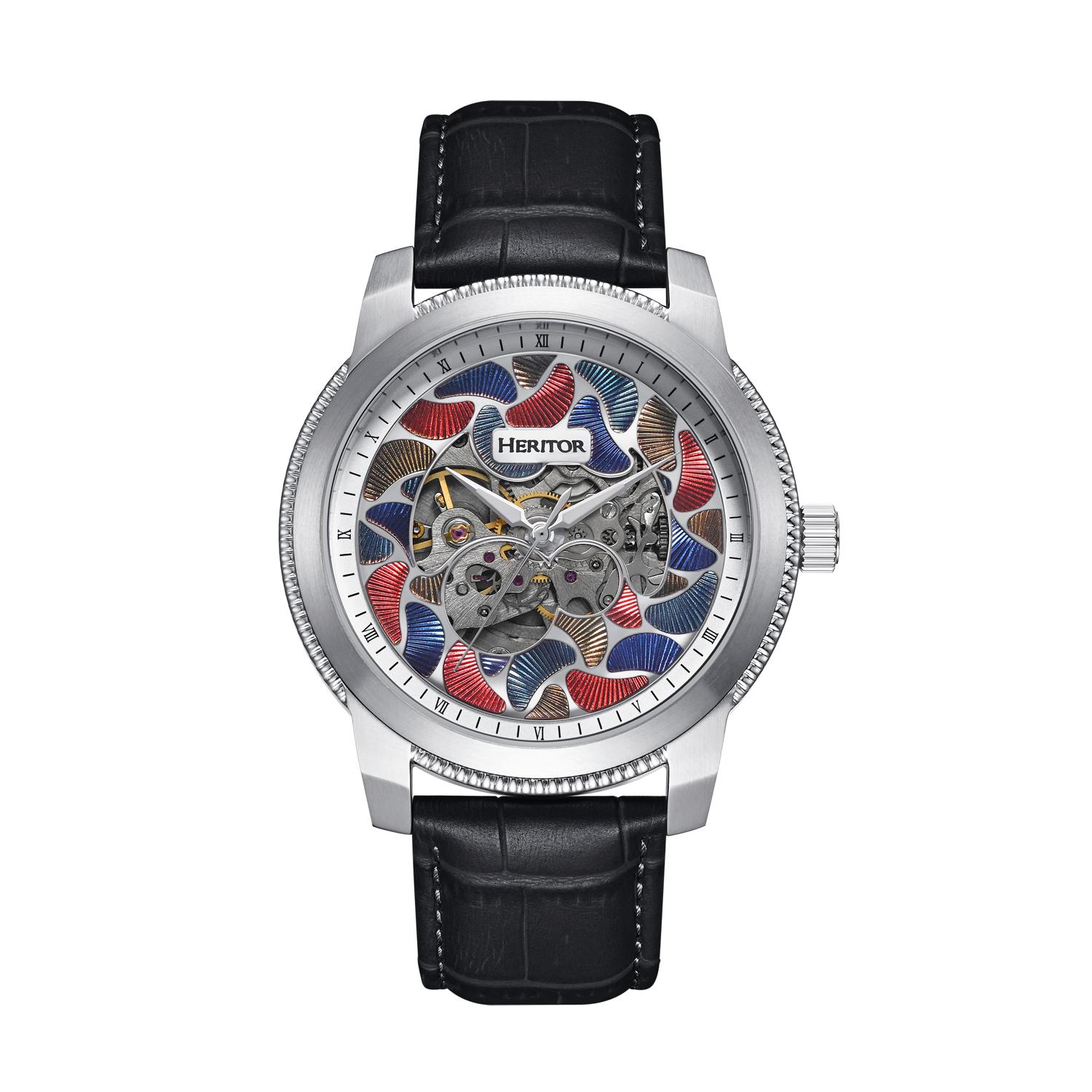 Heritor automatisch Emmanuel semi-skelet lederen bandhorloge