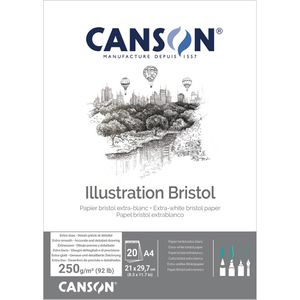 Canson Zeichenblock Illustration Bristol Block, A4, 250 g/m², weiß, geleimt, 20 Blatt