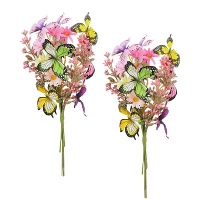 Kunstblume I.GE.A. "Strauß mit Schmetterlingen und Blüten 40cm 2er Set gebunden zum Strauß", bunt (variiert), B:18cm H:40cm T:10cm, Obermaterial: 90% Polyester, 10% sonstige Fasern, Kunstpflanzen, Künstliche Blumen Blumenstrauß Bouquet Deko Zweig...
