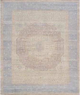 Pasargad Home Oushak Hand-Knotted Rust/L. Blue Wool Area Rug