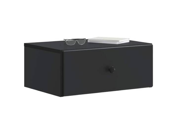 KTHLBRH Wand-Nachtschrank, 2 Stück, schwarz, 49 x 34,5 x 20 cm Technisches Holz mit Schublade und Regal, Wandmontage, platzsparend, für Schlafzimmer