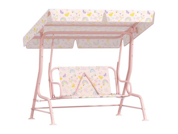 Aiyaplay Kinder Hollywoodschaukel 2-Sitzer Kinderschaukel mit verstellbarem Sonnendach, Rosa, Metall, 75x120x112 cm, Gartenmöbel, Gartenschaukeln, Hollywoodschaukeln