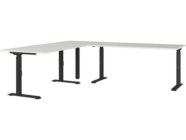 Eckschreibtisch GERMANIA GW-Agenda , schwarz (lichtgrau, schwarz, schwarz, lichtgrau), B:240cm H:91cm T:220cm, Tische, Eckschreibtisch, höhenverstellbar, verfügbar in verschiedenen Maßen