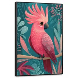 LEINWAND Bilder mit Rahmen - Kakadu - Tropische Blätter - Zweig - 90x140