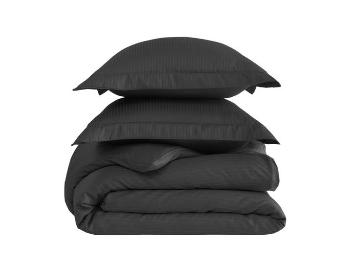 Parure de lit rayée 2 taies 65x65 satin coton anthracite 260x240 cm