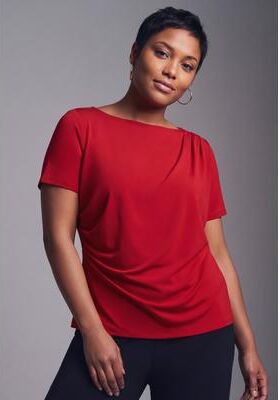 Plus Size Women's Audrey Draped Top by Avenue in Crimson (Size 16)