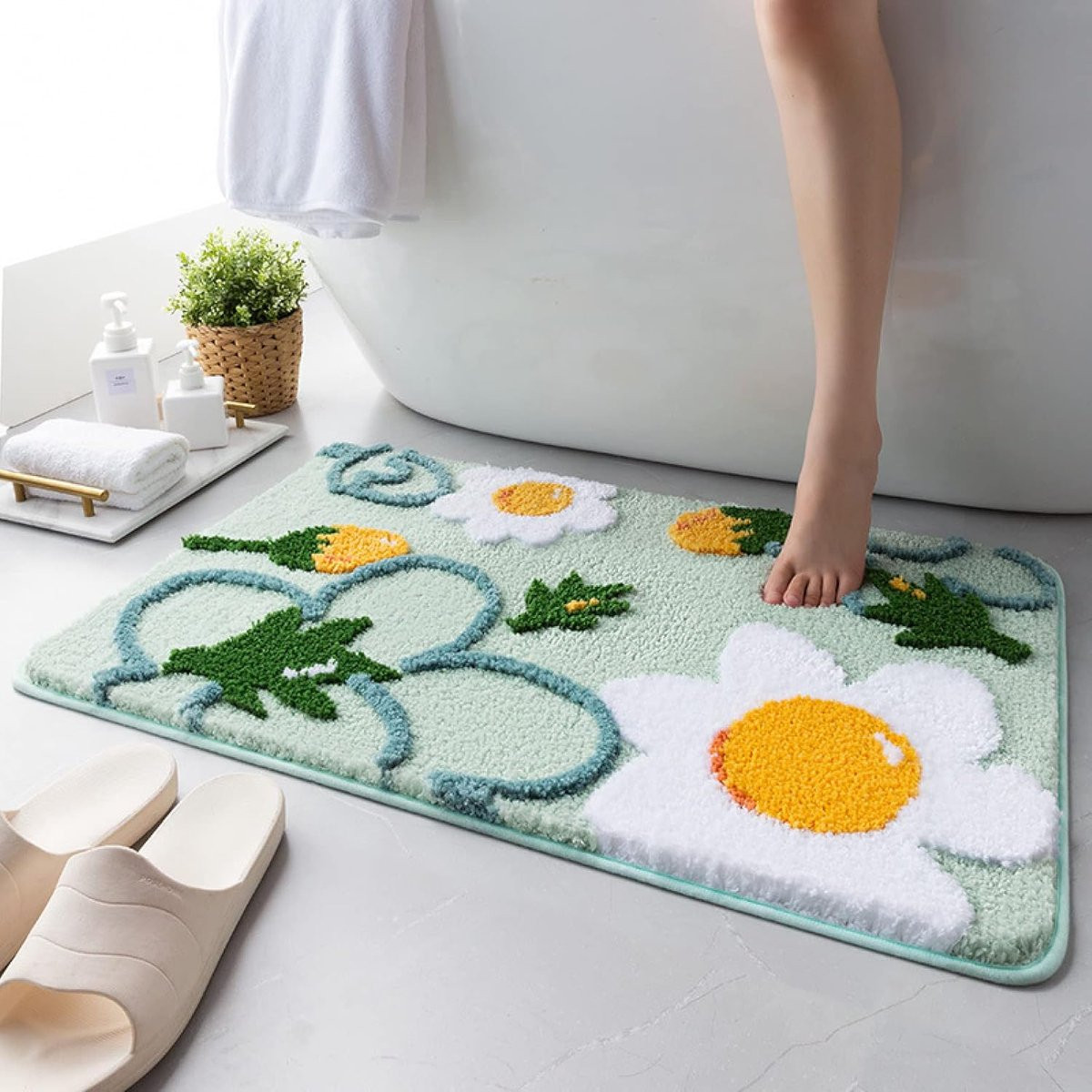 Grijs Badkamermat Bloem - Ultra waterabsorberend en antislip - Rechthoekig