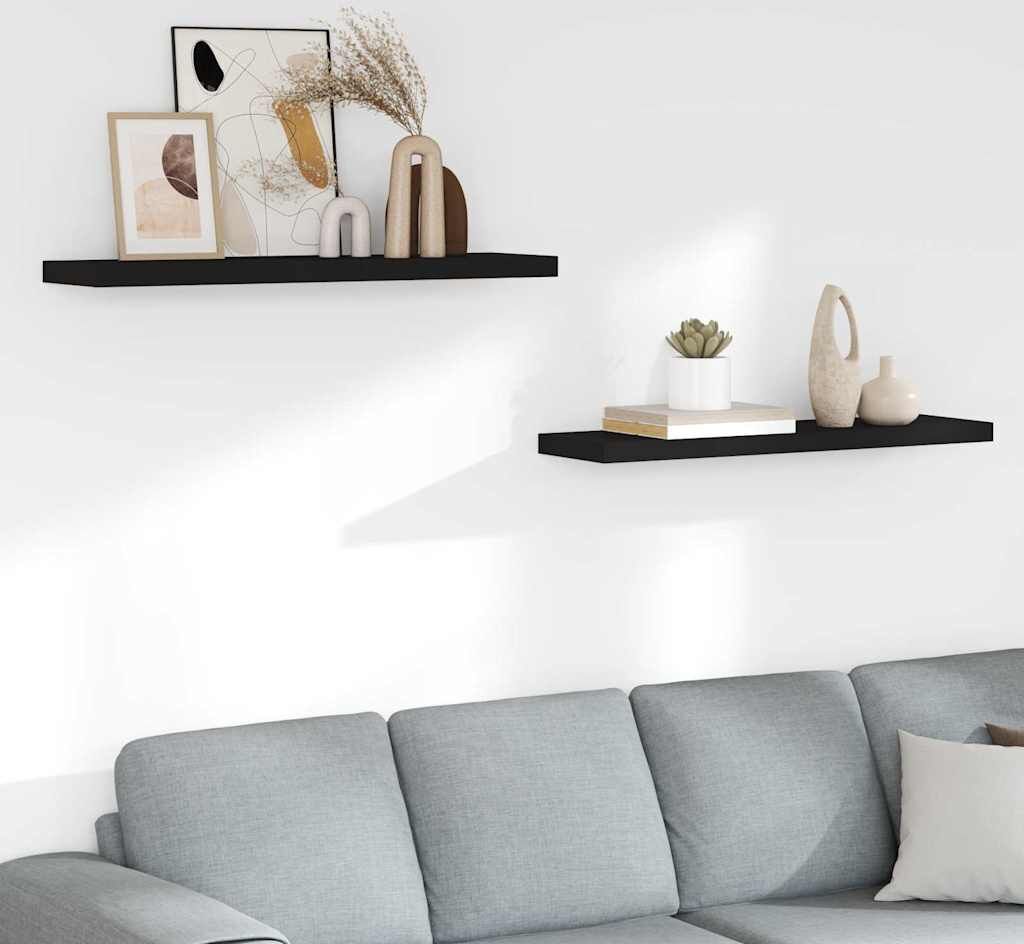 vidaXL Prateleiras parede suspensas 2 pcs 90x23,5x3,8cm MDF preto Negro