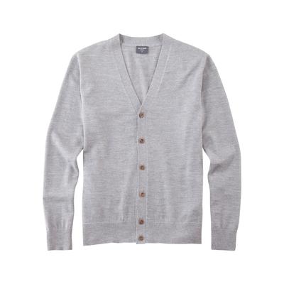 Cardigan OLYMP "Casual Strick", Herren, Gr. L, silbergrau, Feinstrick, Obermaterial: 100% Schurwolle, unifarben, normal, V-Ausschnitt, Strickbund, Strickjacken, aus weicher Merinowolle